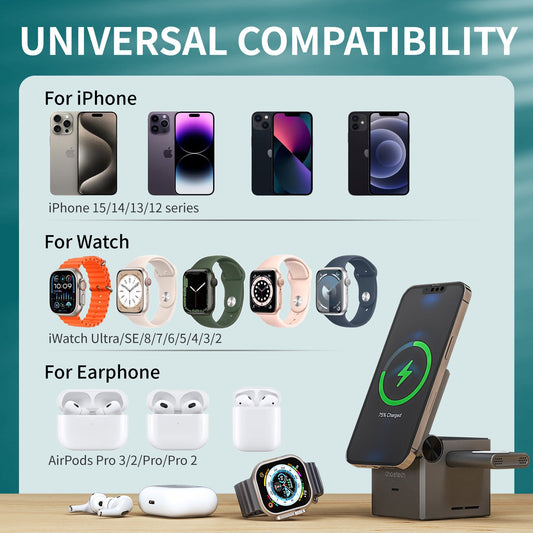 4‑in‑1 15W Magnetic Wireless Charger – Detachable Watch Stand