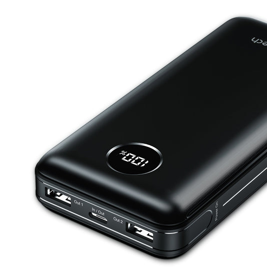 20000mAh Power Bank – 45W PD, USB‑C/A/Micro Ports, Black