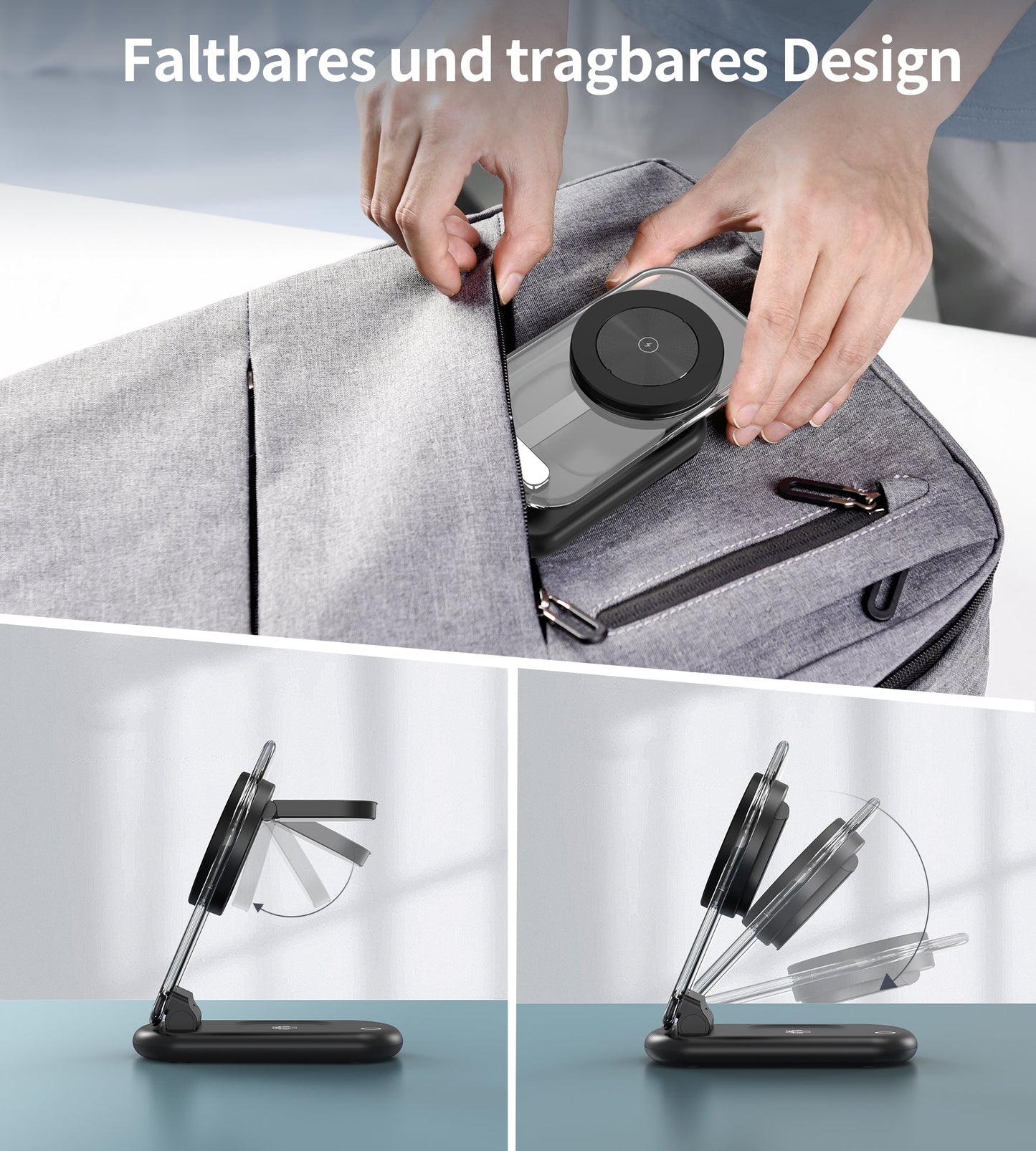 Personalizeitnow 15W MagLeap Foldable 3-in-1 Ambient Blue/Green Light Magnetic Wireless Charger