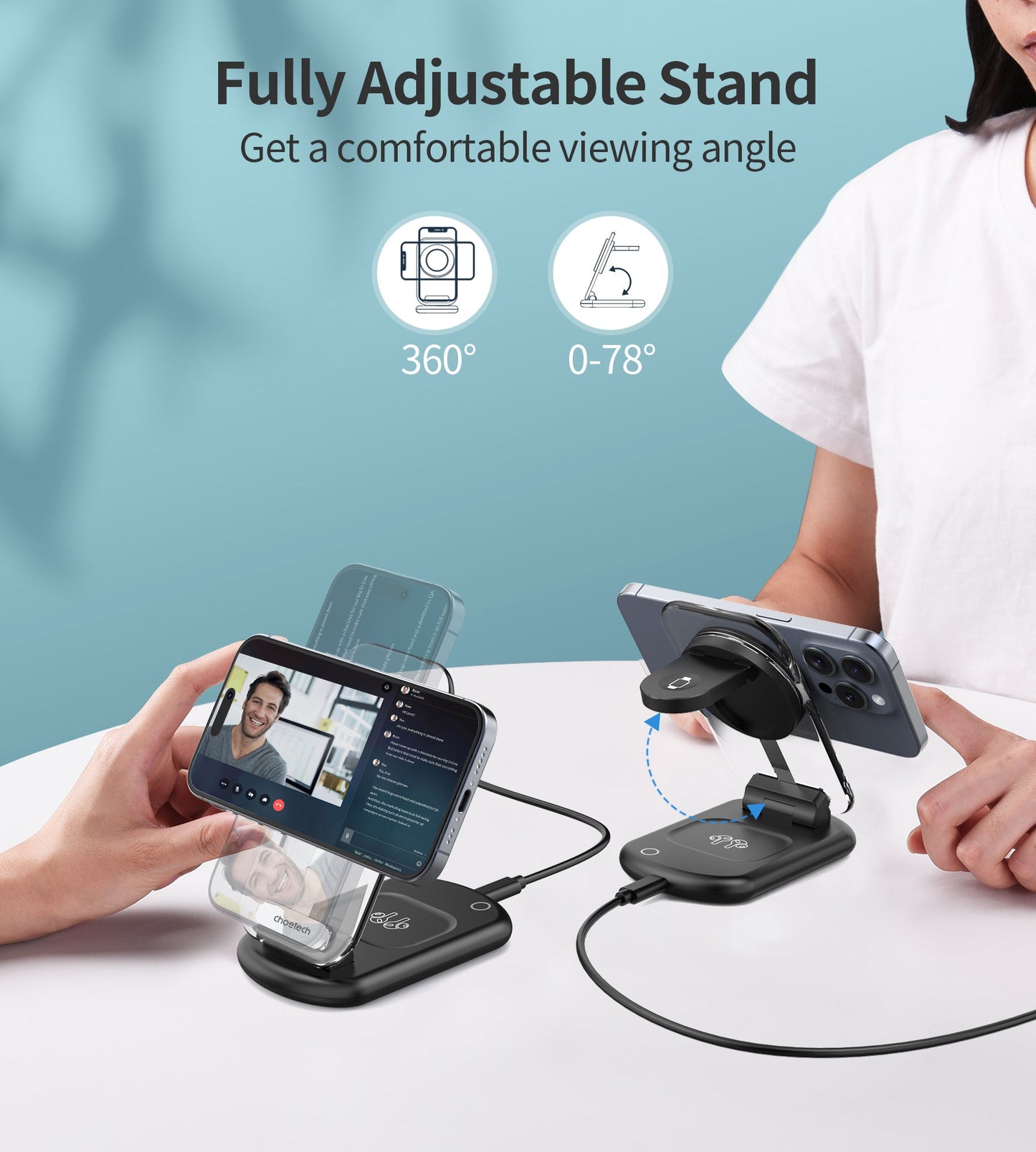 15W Foldable 3-in-1 Magnetic Wireless Charger – Black