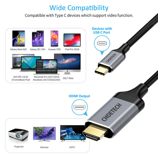 USB-C to HDMI Cable 4K@60Hz – 6.5FT / 2M High-Speed