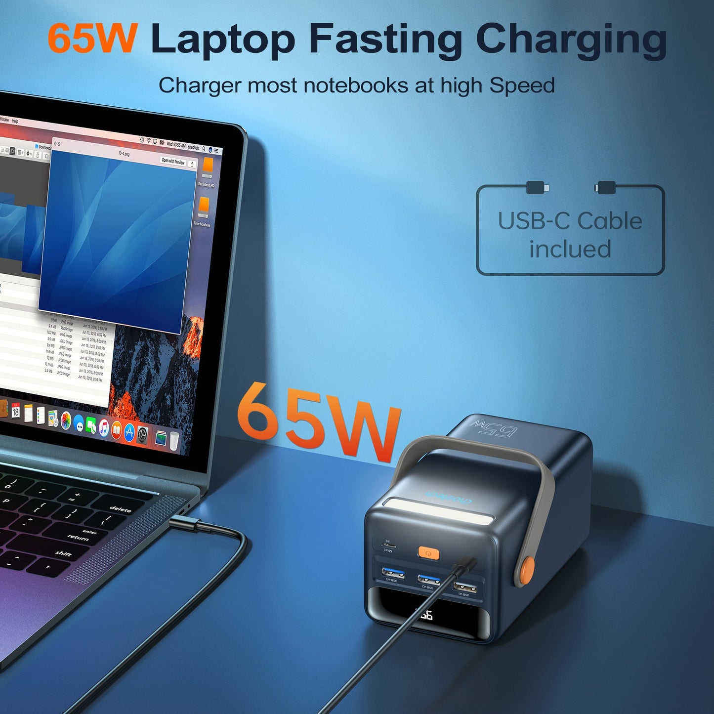 50000mAh Power Bank – 65W, LED & Camping Light, 4 Ports