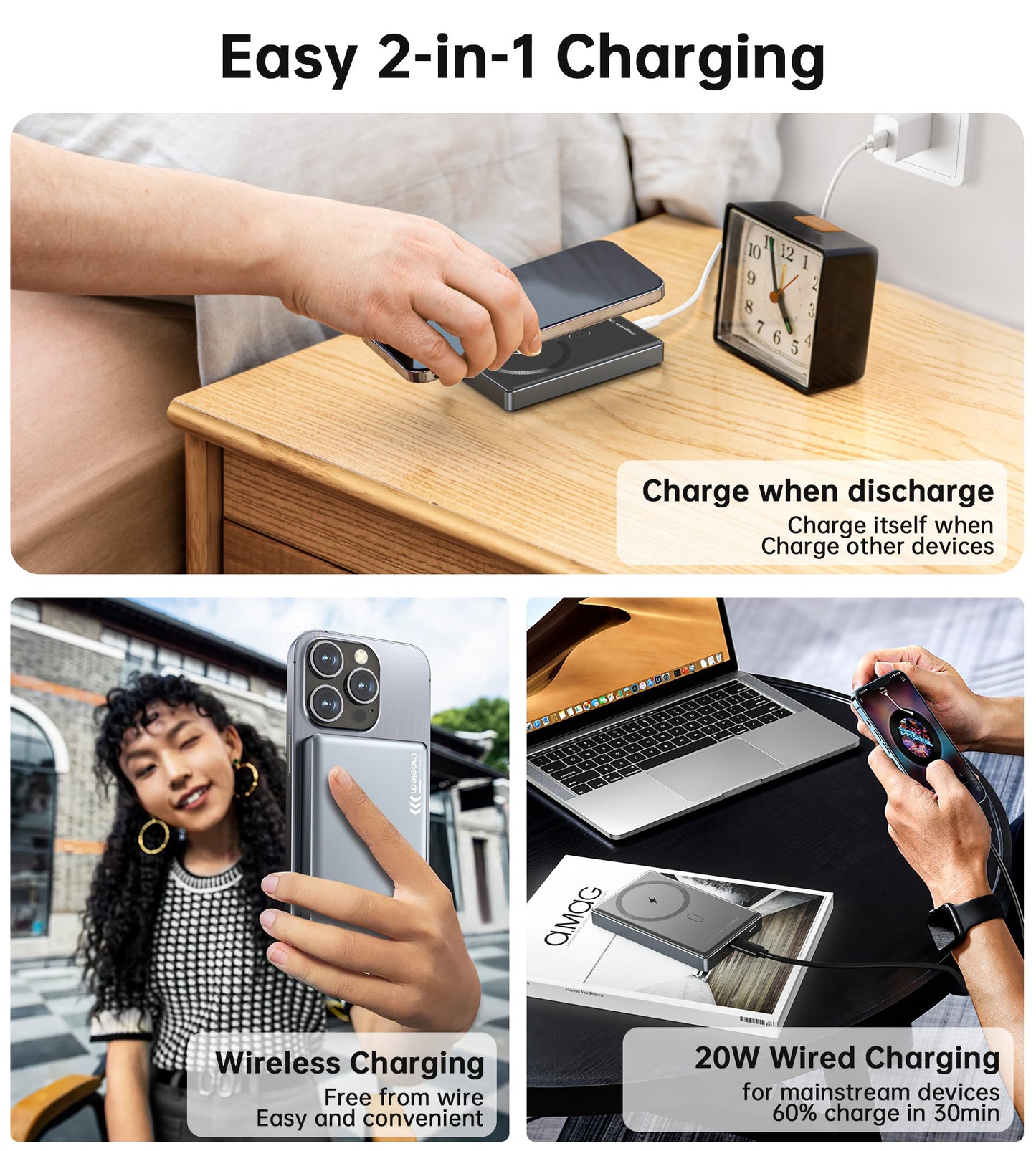 10000mAh Mag Wireless Bank – 20W USB-C, Slim, for iPhone/Qi