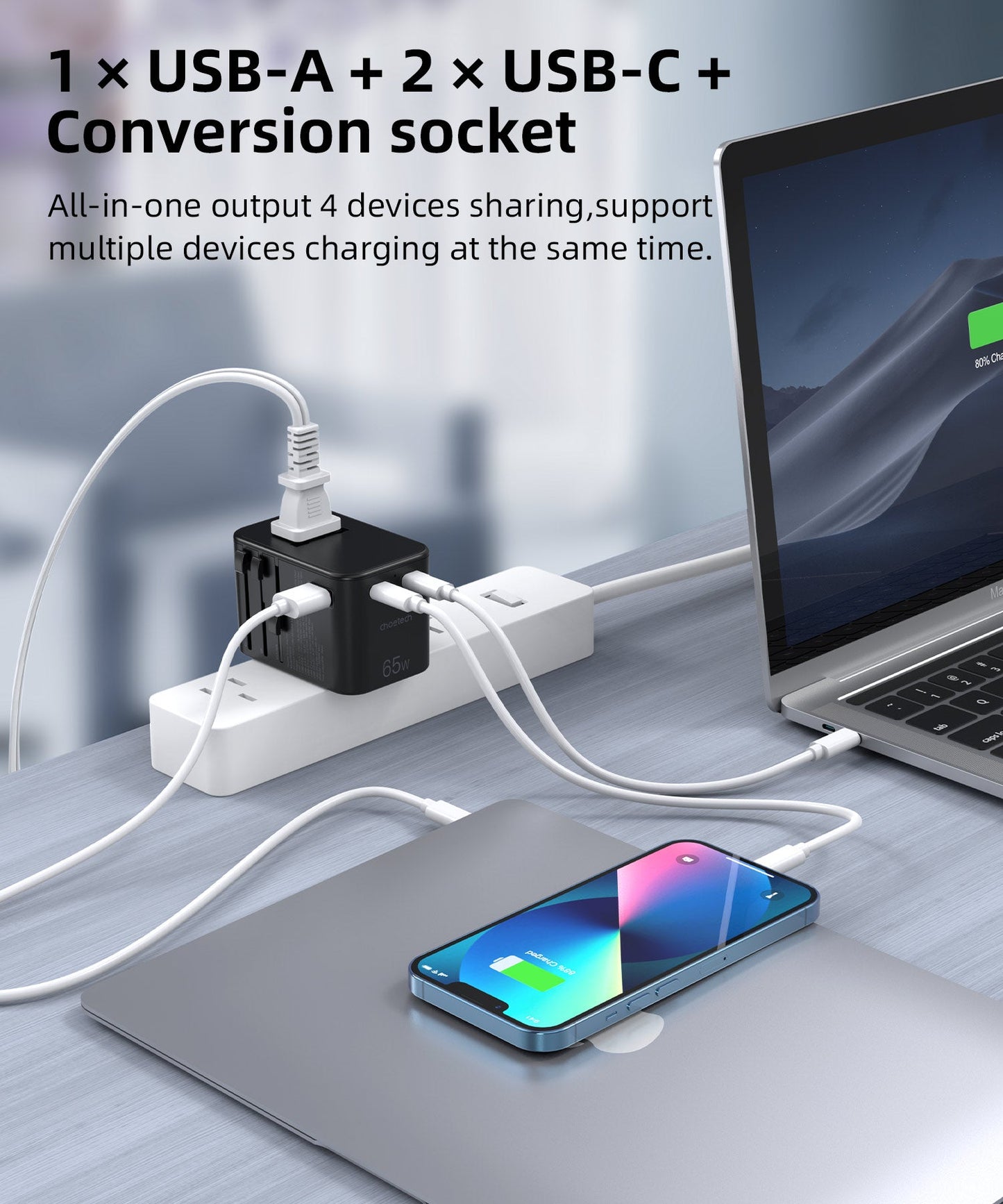 65W PD Wall Charger – Compact USB-C Adapter for Travel Use
