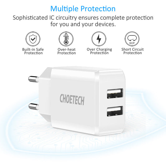 10W Dual USB Wall Charger – 5V/2A Travel Power Adapter