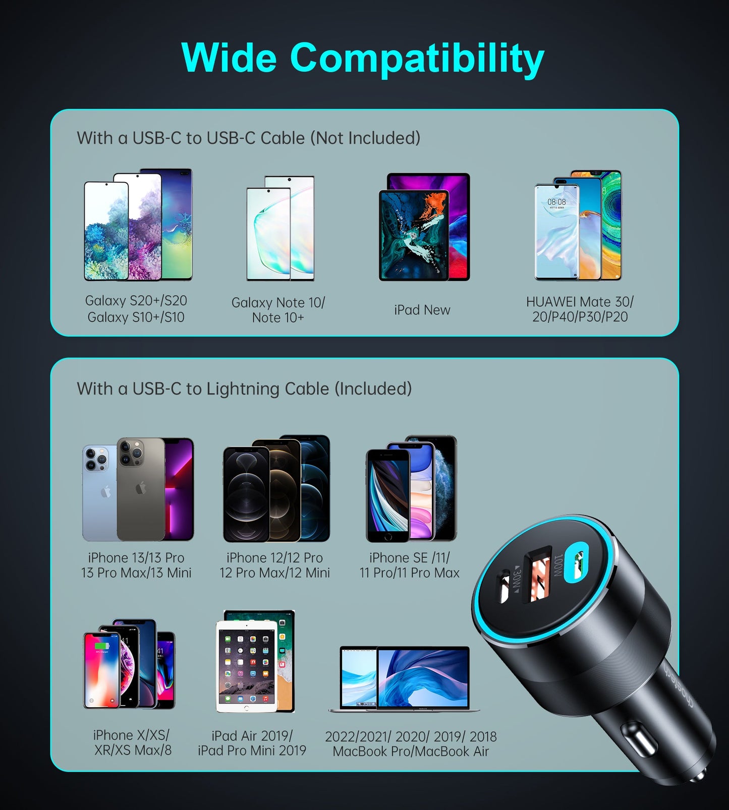 130W Car Charger – PD100W USB-C + Dual Fast Ports