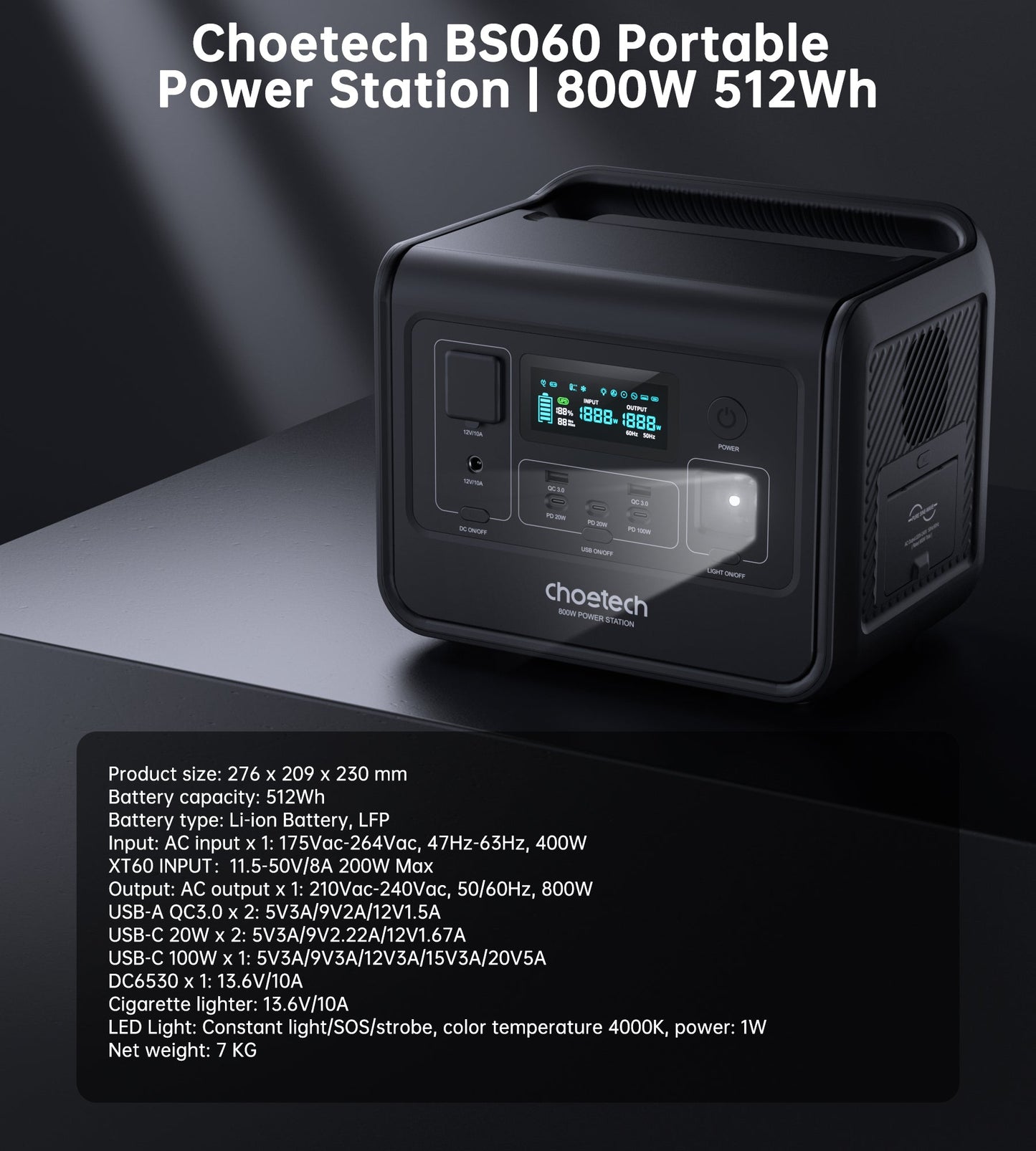 800W Portable Power Station – 512Wh LiFePO4, for Backup