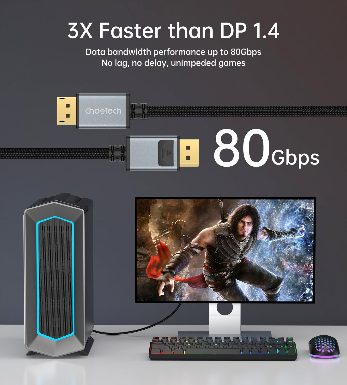 DP 2.1 Cable – 80Gbps, 16K@60Hz, HDR2 for PC & Monitor