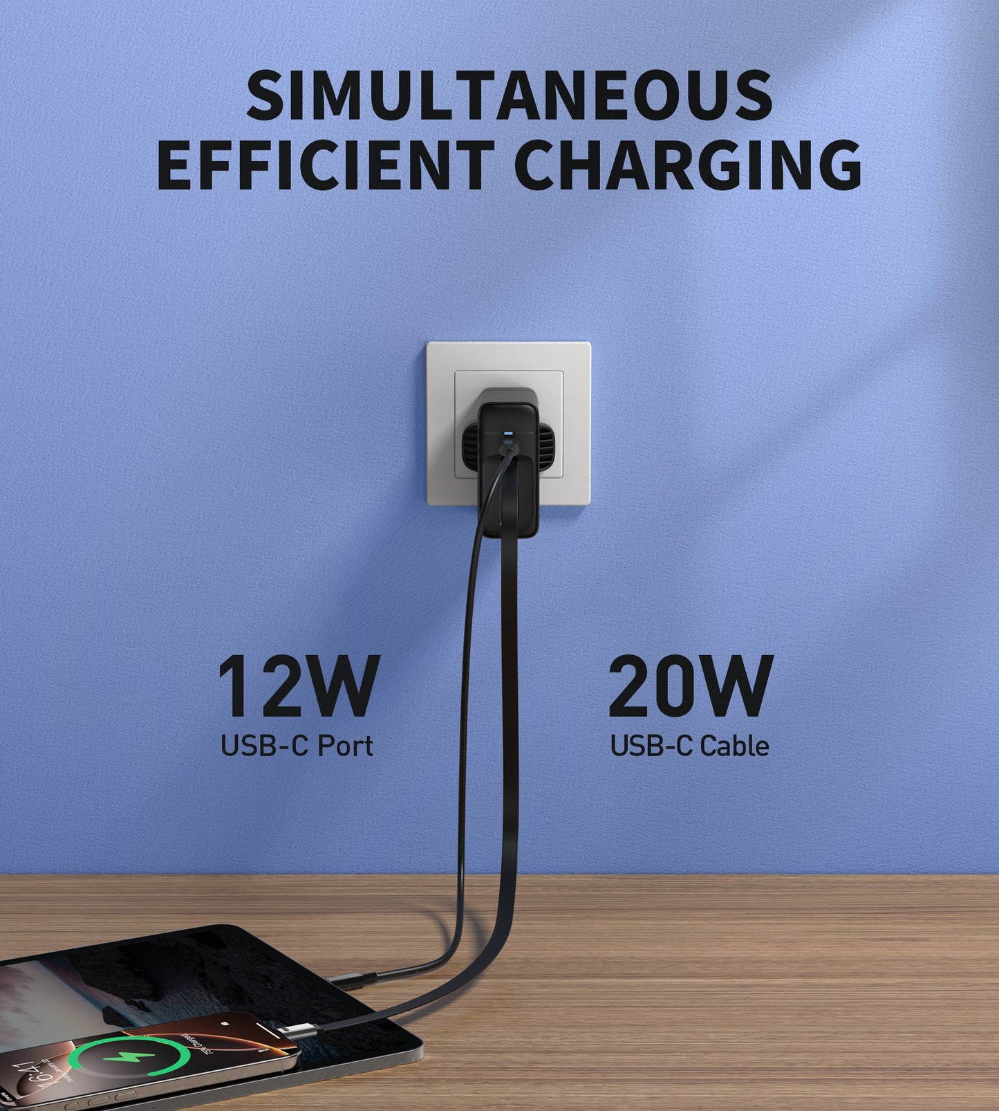 40W GaN Charger – Retractable Cable, Dual USB-C Output