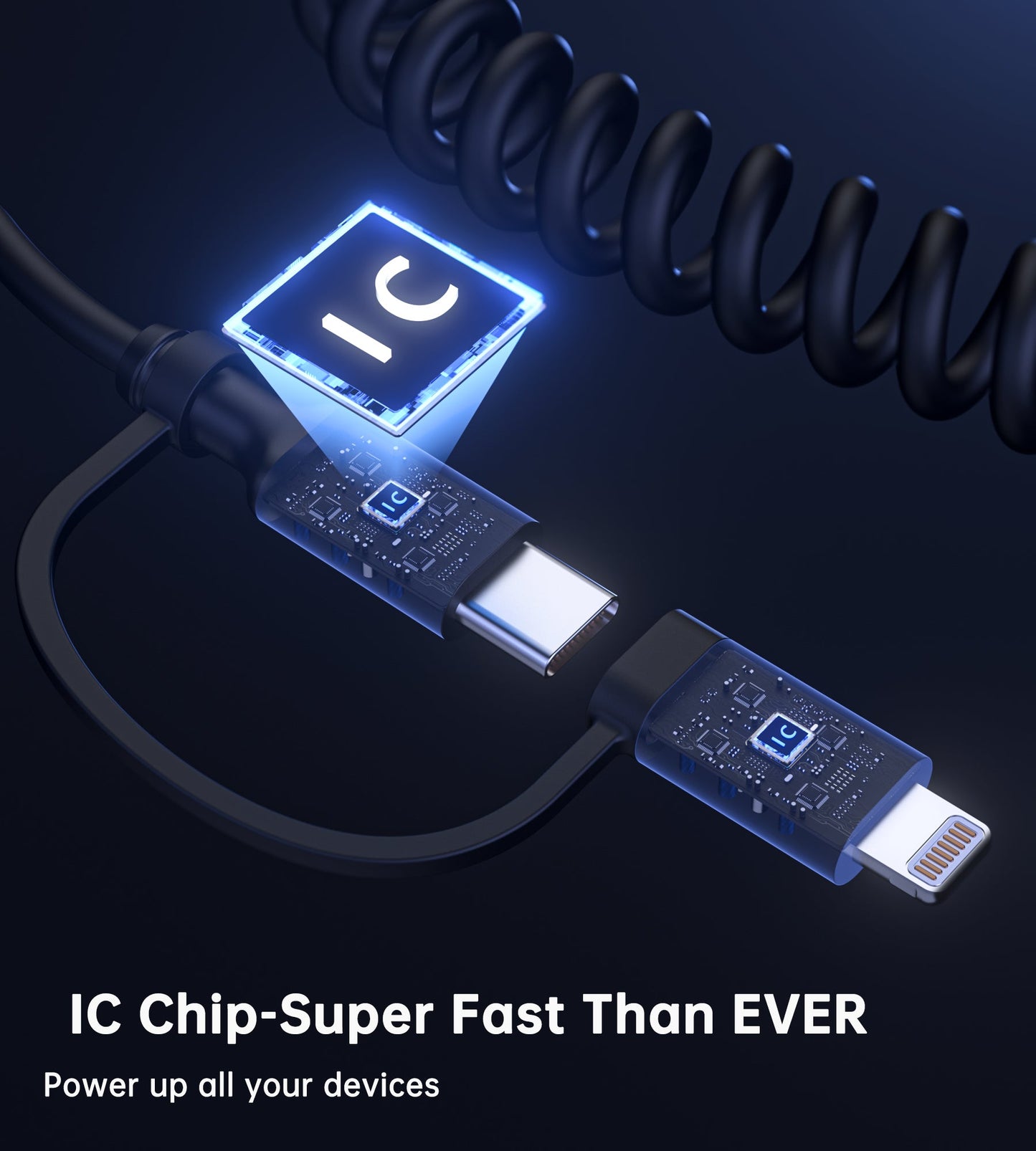 110W Car Charger β Coiled C&L Cable, Dual-Port PD+C/A