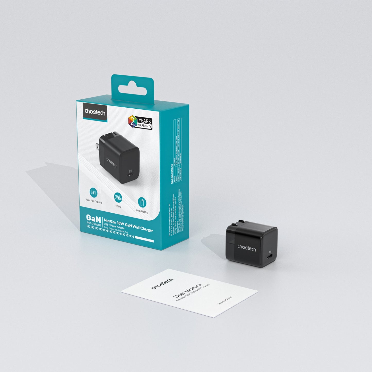 30W GaN PD Charger – Foldable Plug, USB-C for Phones/Tablets