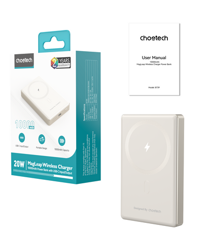 10000mAh Magnetic Power Bank – 20W Slim Design, White