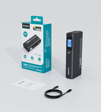 20000mAh Power Bank – 130W PD, 2C1A Ports, Black