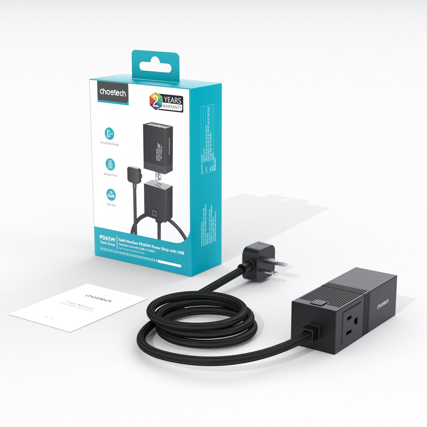 65W GaN Power Strip – USB Fast Charging Hub, Black