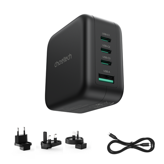 70W GaN Wall Charger – 3×USB‑C + USB‑A Fast Charging