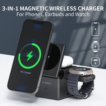 4‑in‑1 15W Magnetic Wireless Charger – Detachable Watch Stand