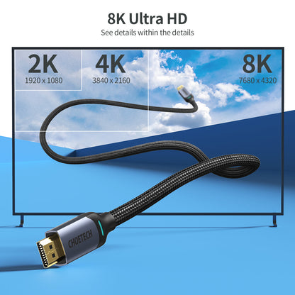 8K HDMI 2.1 Cable – 8K@60Hz, 48Gbps, 6.6ft Braided Cord