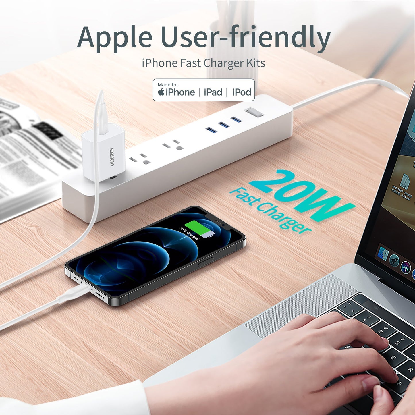 20W PD USB‑C Fast Charger + MFi Cable Kit – Nylon Braided