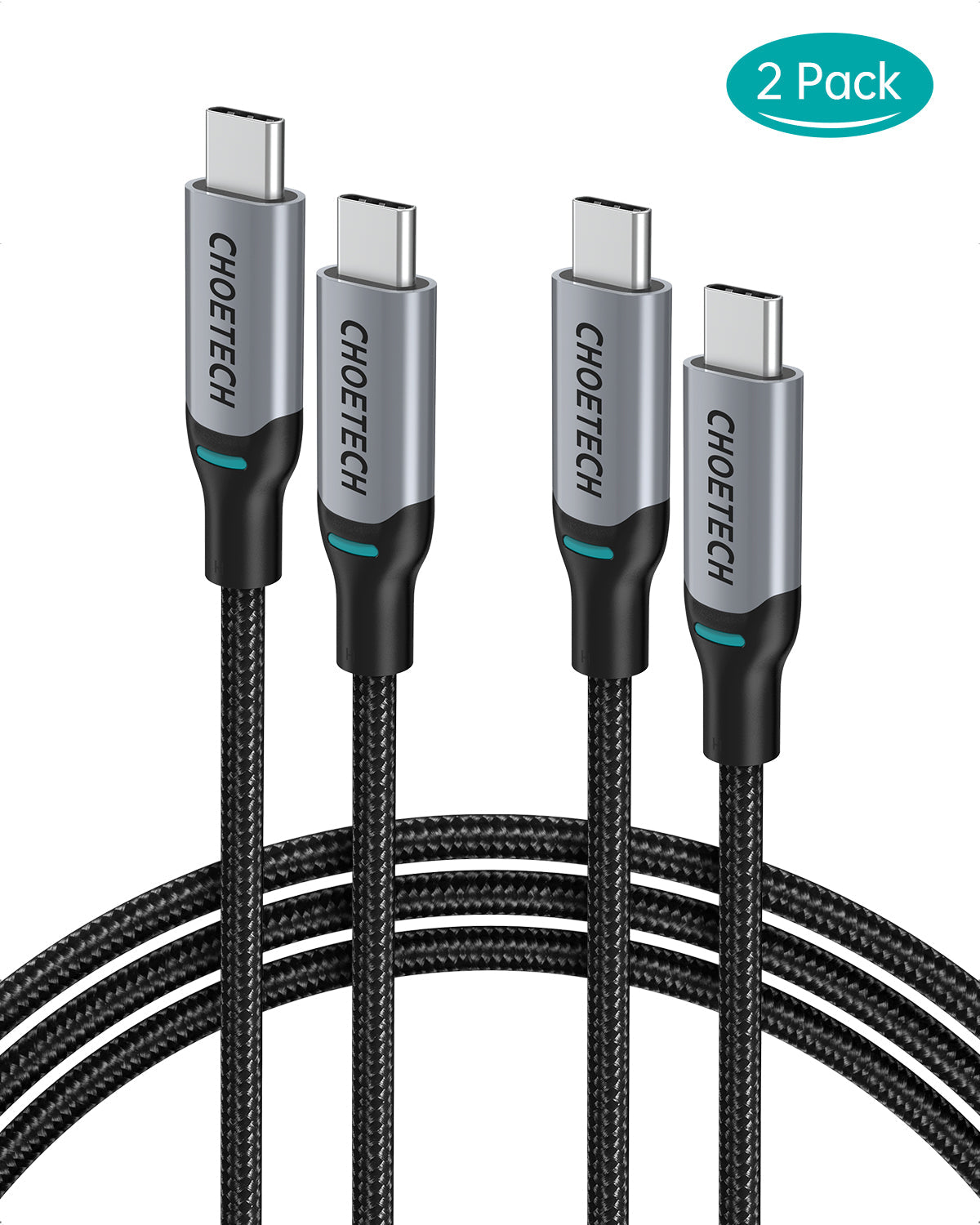 [2-Pack] 100W USB-C to USB-C Cable – 6FT Braided Fast Charge