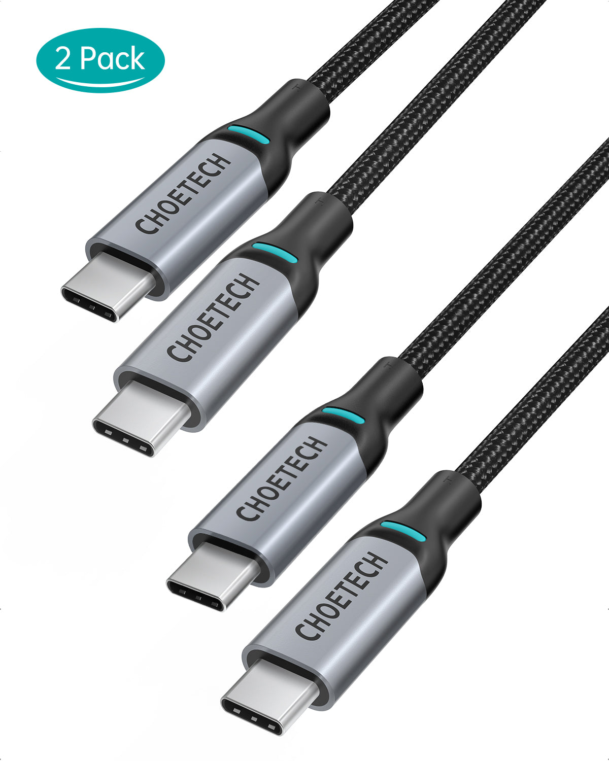 [2-Pack] 100W USB-C to USB-C Cable – 6FT Braided Fast Charge