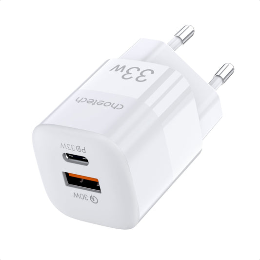 33W Dual Port Wall Charger – USB-C & USB-A PD Adapter