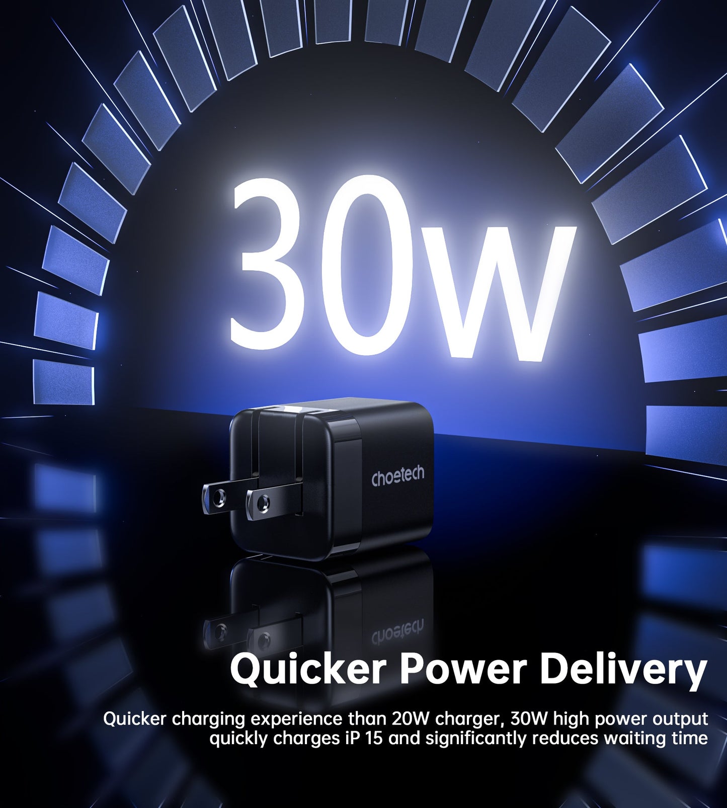 30W GaN PD Charger – Foldable Plug, USB-C for Phones/Tablets