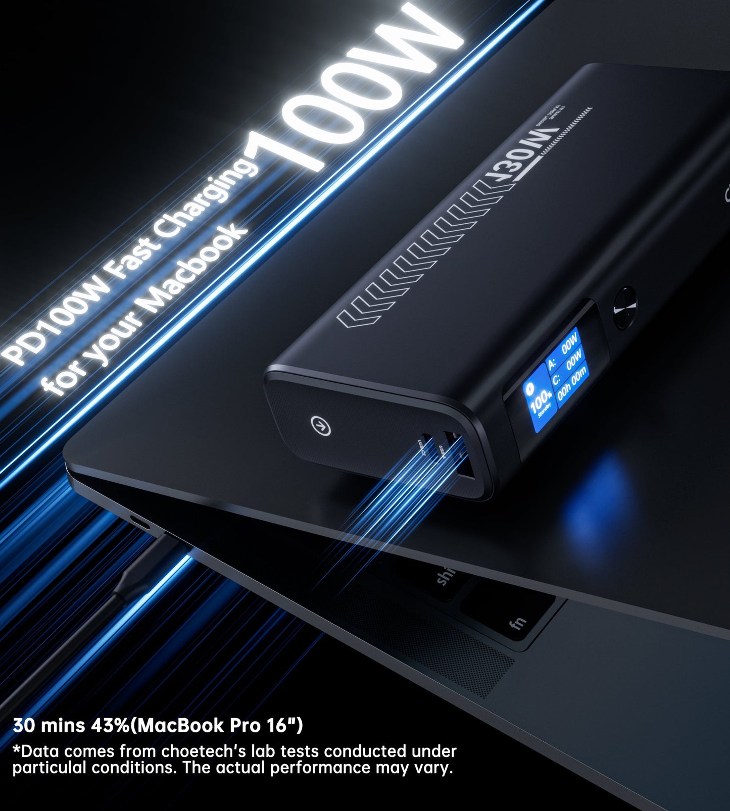 20000mAh Power Bank – 130W PD, 2C1A Ports, Black