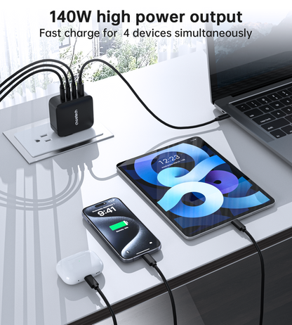 140W GaN Wall Charger – 3C1A with PD240W Cable, Black