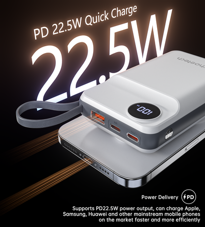 20000mAh Power Bank – LED Display, for Phone & for iWatch, White