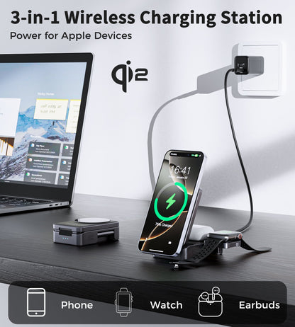 15W Qi2 Foldable 3-in-1 Magnetic Wireless Charger Black