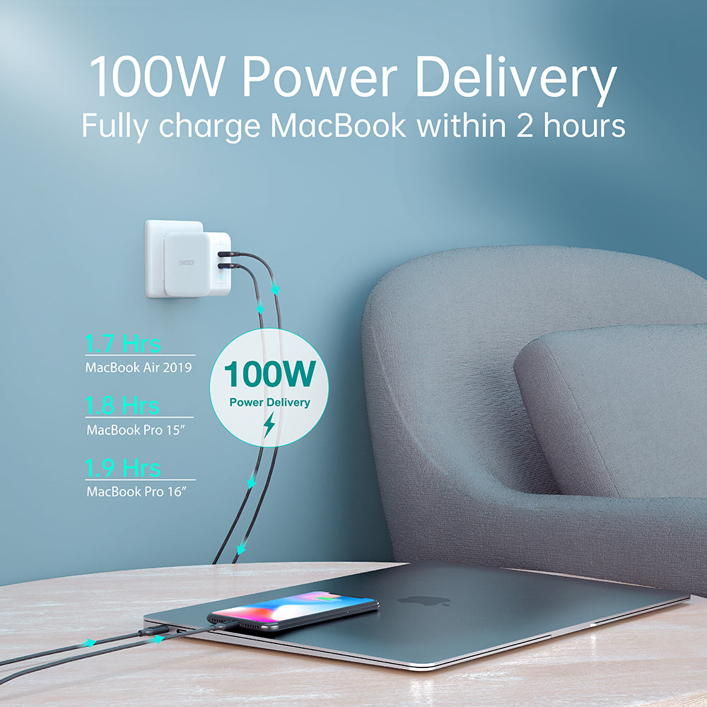 100W GaN USB C Charger – Dual Port Fast Charge for MacBook