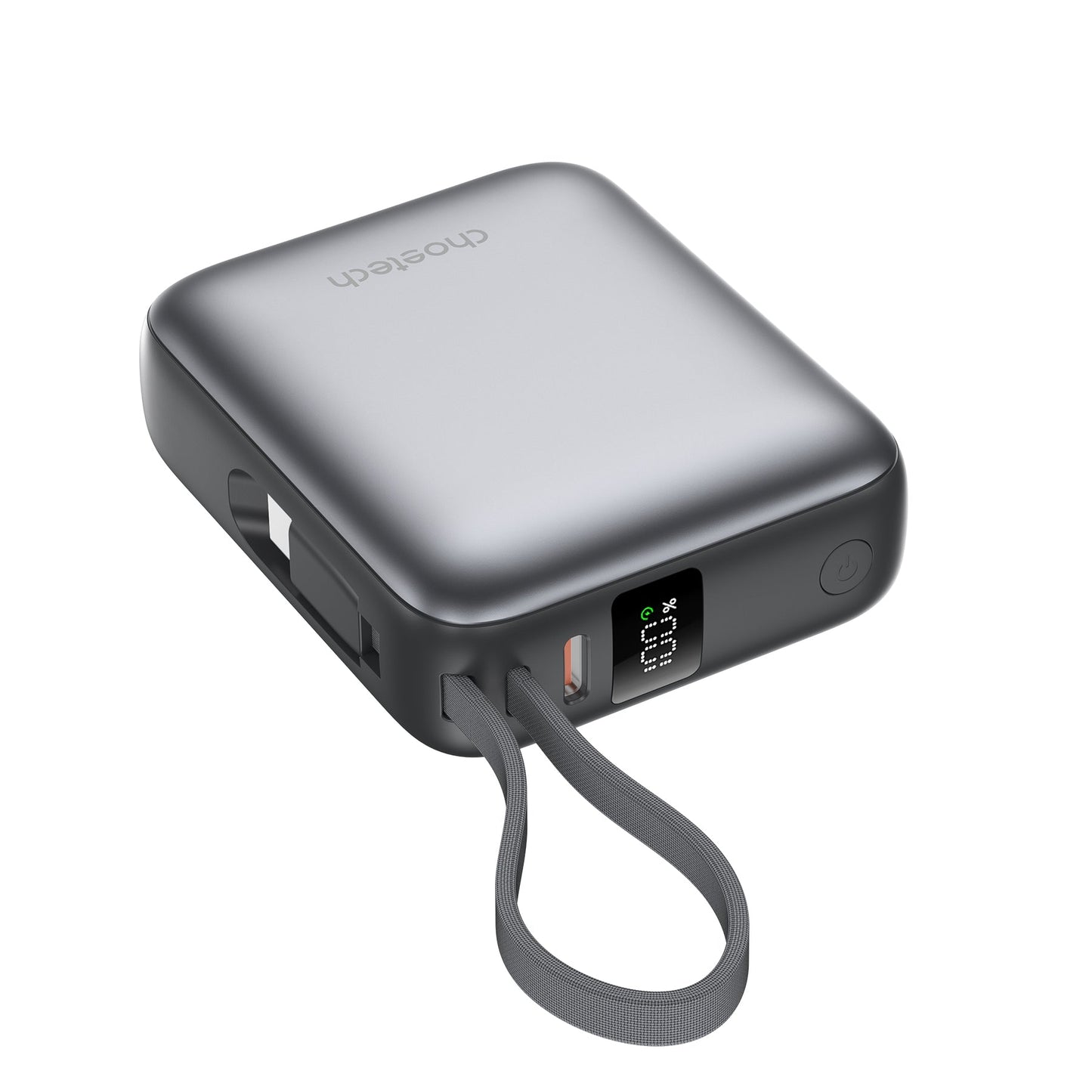 10000mAh Mini Power Bank – 35W with USB-C Cable, Grey