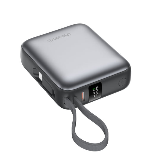 10000mAh Mini Power Bank – 35W with USB-C Cable, Grey