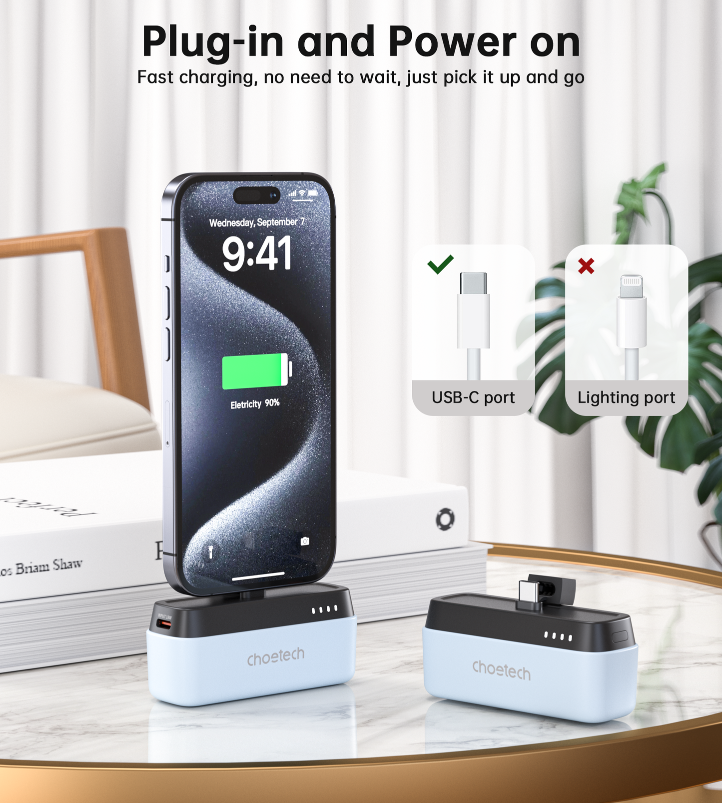 5000mAh Power Bank – PD20W with Type-C Plug, Blue