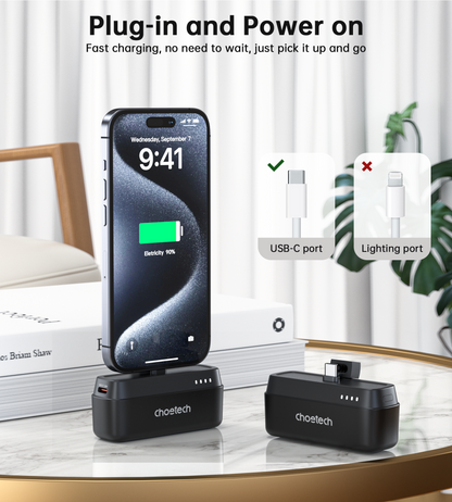 5000mAh Mini Power Bank – 20W PD with Type-C Plug, Black