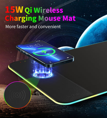 15W Wireless Charging Mouse Pad – RGB Lighting, Black