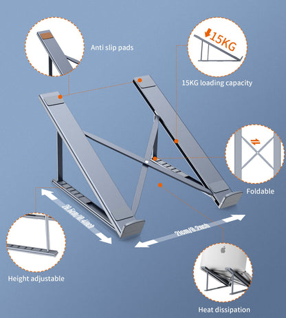 Foldable Laptop Stand – Adjustable, Portable Design, Grey