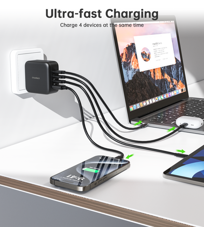70W GaN Wall Charger – 3×USB‑C + USB‑A Fast Charging