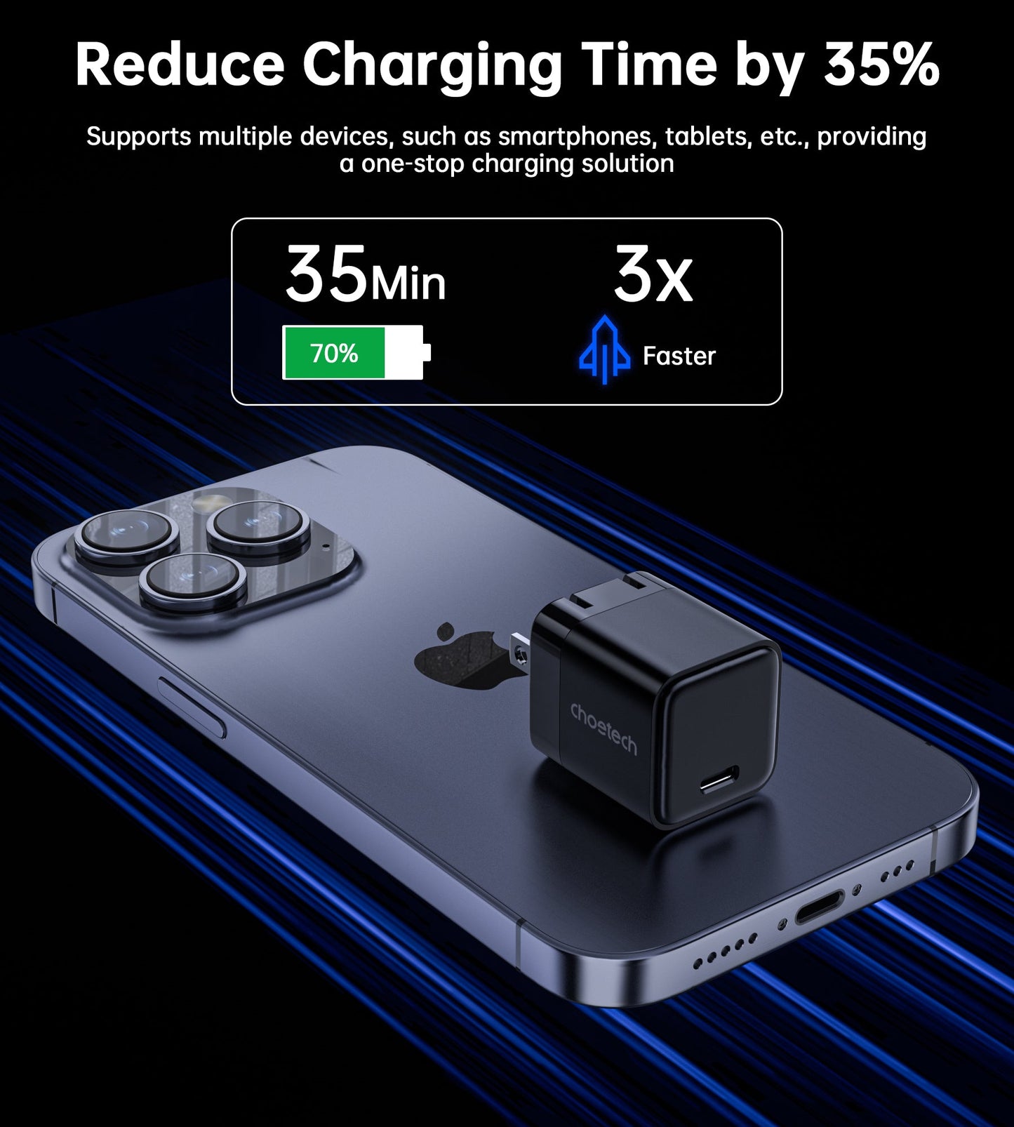 30W GaN PD Charger – Foldable Plug, USB-C for Phones/Tablets