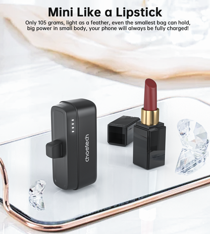 5000mAh Mini Power Bank – 20W PD with Type-C Plug, Black