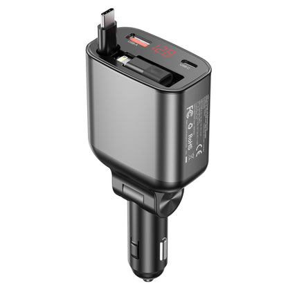 45W Retractable Car Charger – PD30W C + 30W A, Black
