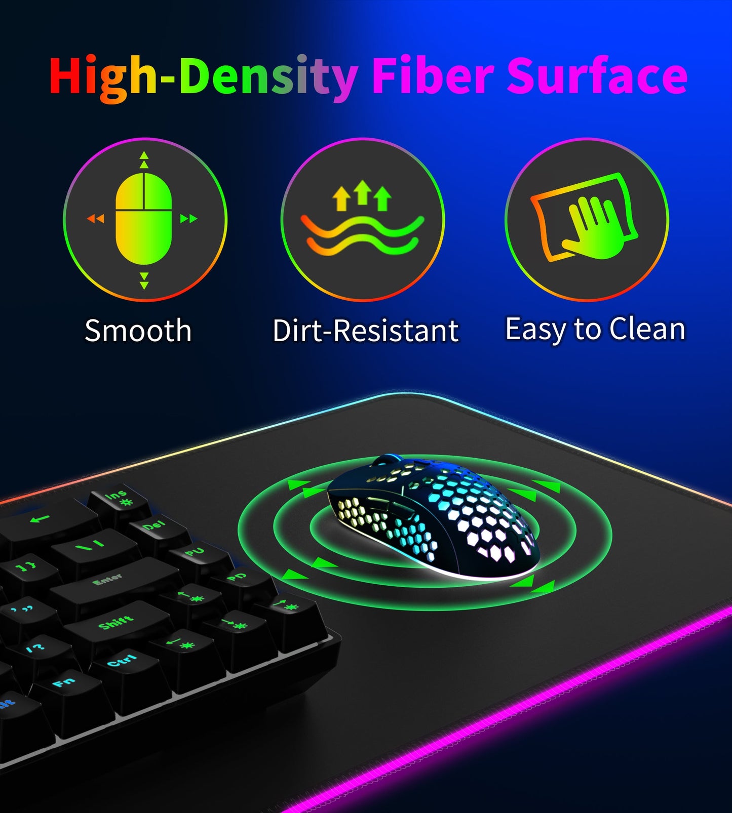 15W Wireless Charging Mouse Pad – RGB Lighting, Black