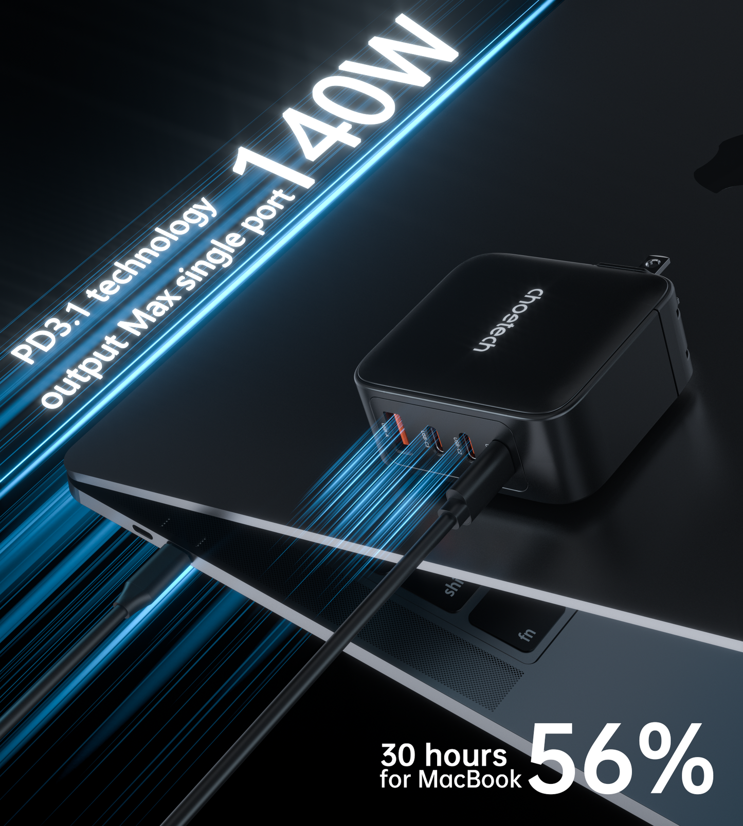 140W GaN PD Charger – 4-Port USB-C Fast Charging Block