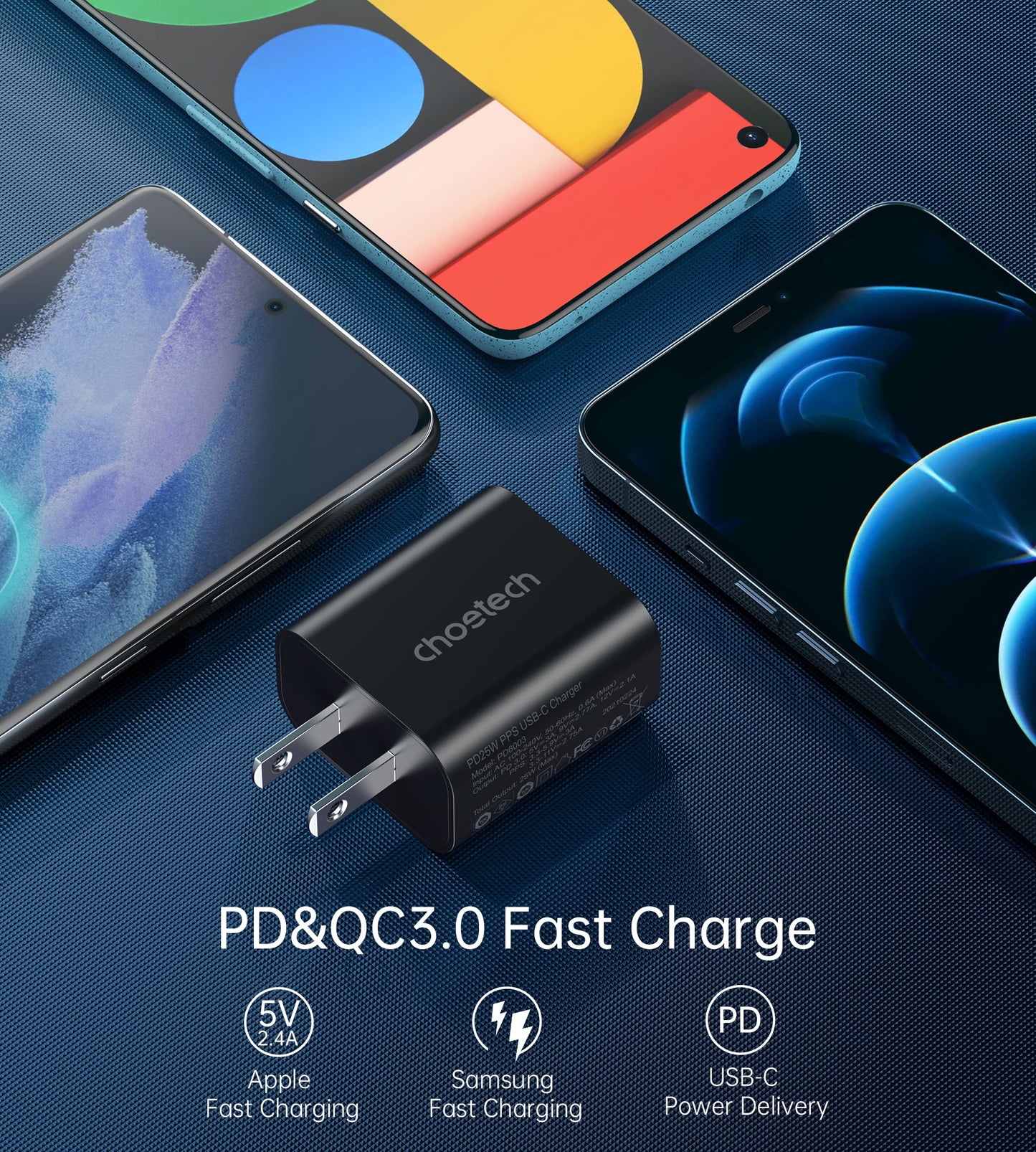 25W USB-C Charger – Fast Wall Adapter with 2m Cable