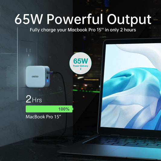 65W GaN PD Charger – Dual USB-C Ports, Foldable Fast Adapter