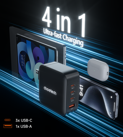 100W GaN PD Charger – 4-Port Fast USB Charging Block