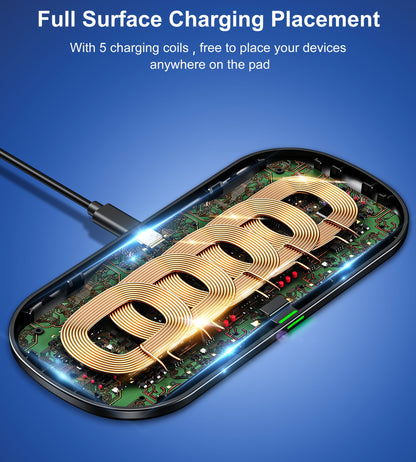 5-Coil Dual Wireless Charger – Fast Charging Pad, Black