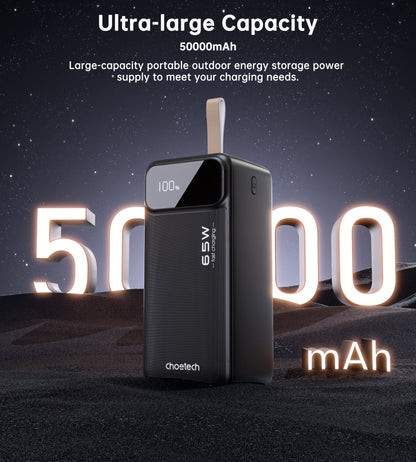 50000mAh Power Bank – 65W PD with USB-C & Dual USB-A