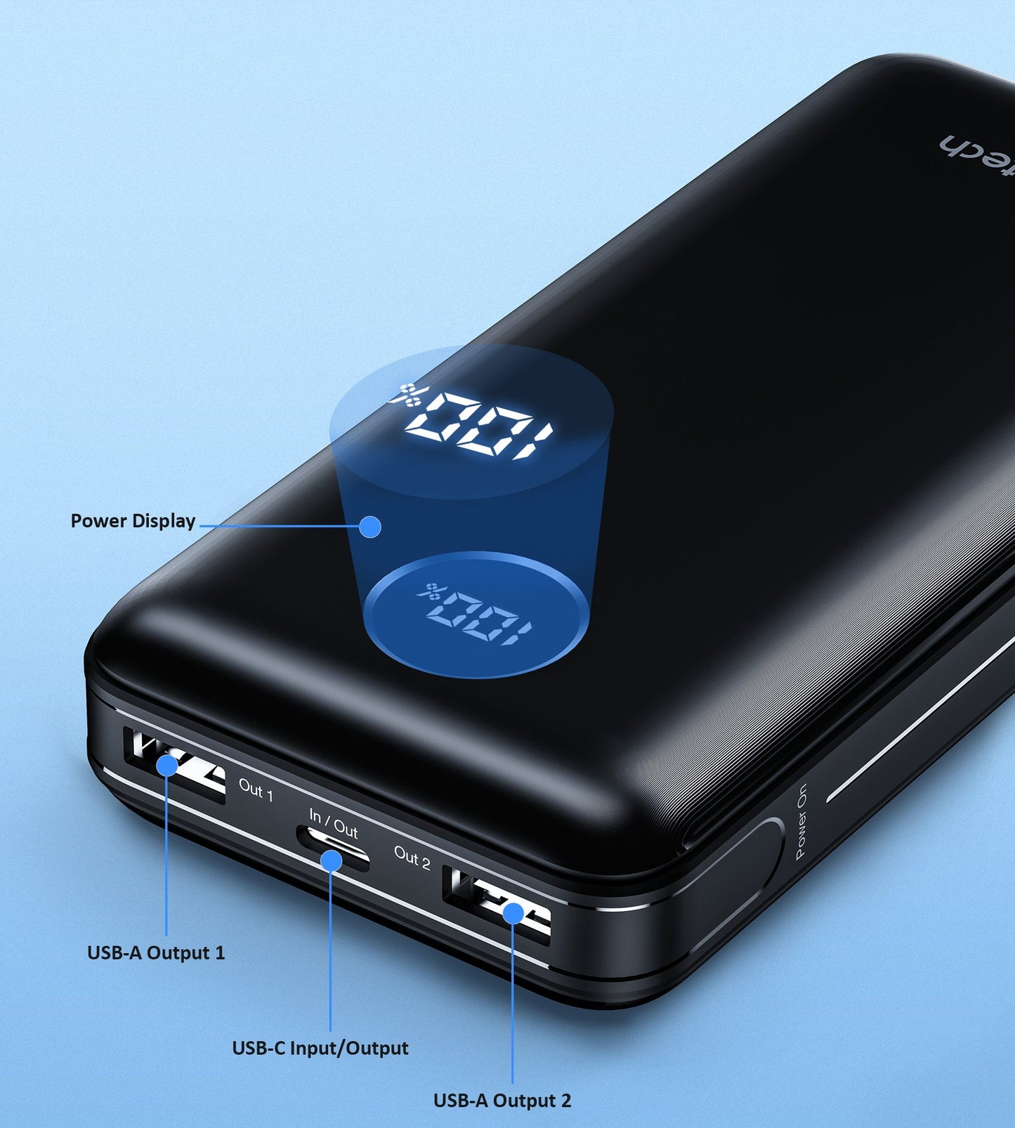 20000mAh Power Bank – 45W PD, USB‑C/A/Micro Ports, Black