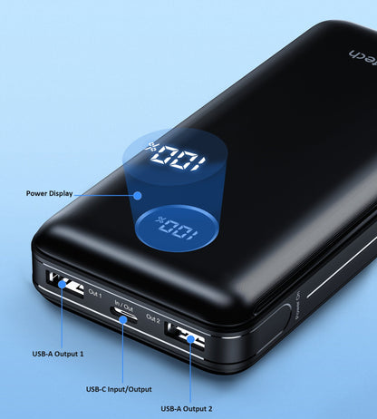 20000mAh Power Bank – 45W PD, USB‑C/A/Micro Ports, Black